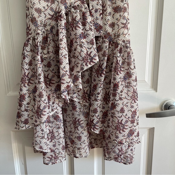 Morgan de Toi Floral Metallic Midi Wrap Dress with Tie and Ruffles; French Brand - Picture 4 of 9